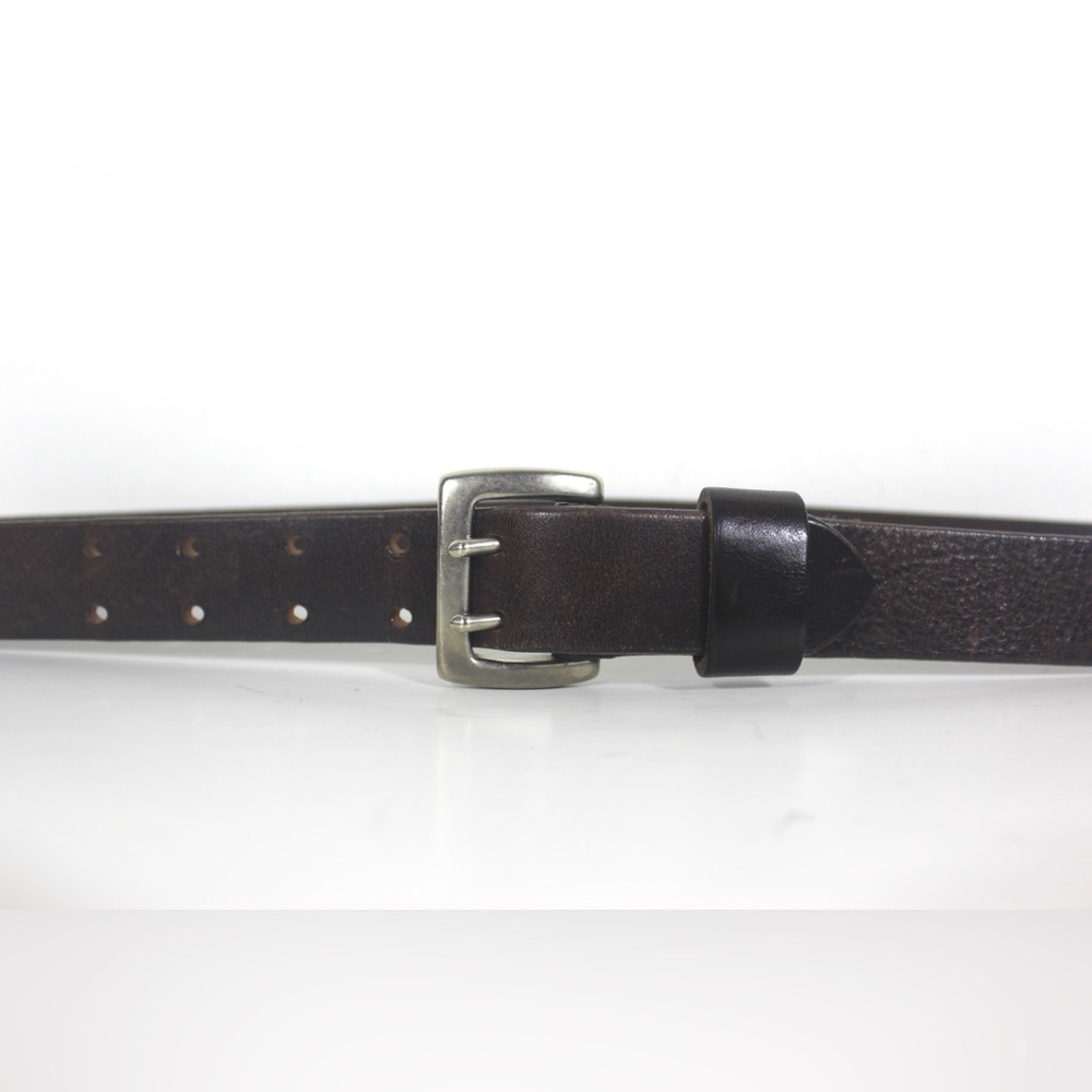 Dark Brown Leather Belt with Double Prong Silver Buckle Jeans Belt, Unisex Mens